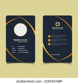 Simple Clean Gold Yellow Id Card Design, Professional Identity Card Template Vector Design	