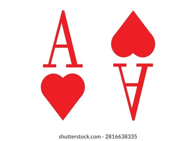 A simple and clean graphic design featuring the ace of hearts playing card symbol, shown with a standard upright letter A and heart icon, and an inverted version.