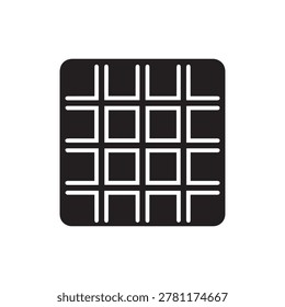 A simple, clean graphic featuring a 4x4 grid of white squares on a solid black background, forming a larger square. The grid lines are thin and evenly spaced, creating a stark contrast and modern aest.