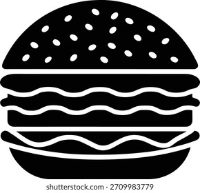 A simple, clean graphic of a hamburger, perfect for food-related apps, menus, or websites. Features a classic burger design.