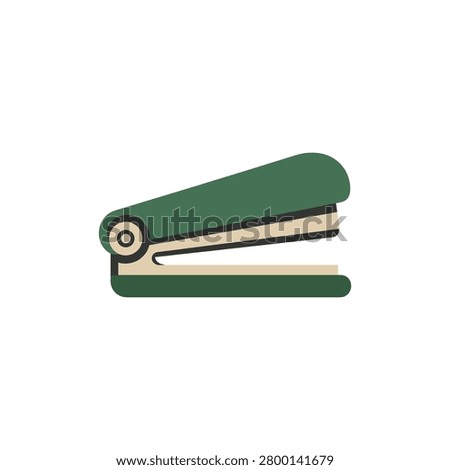 A simple clean graphic representation of a green stapler tool. Useful for business and administrative presentations.