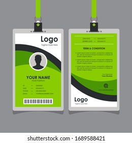 Simple Clean Green Black White Curve Id Card Design, Professional Identity Card Template Vector for Employee and Others