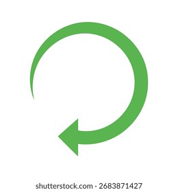 Un icono de flecha circular verde, limpio y sencillo sobre un fondo blanco, que representa un proceso de actualización, recarga o circular. Ideal para interfaces de Web o App.