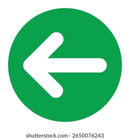 Simple and clean green circular icon featuring a bold white left-facing arrow, perfect for digital indicators and navigation designs.