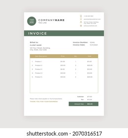 Simple Clean Green and Gold Invoice Template 