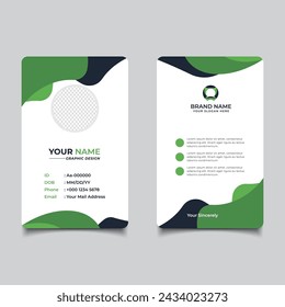 Diseño de tarjeta de identificación verde limpia simple Diseño de plantilla de tarjeta de identidad profesional Vector