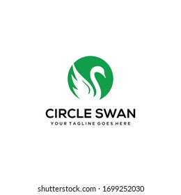 Simple clean Green leaf swan on circle logo design