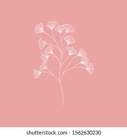 Simple and clean hand drawn floral. White sketch on pink background. Great for invitation, greeting card, packages, wrapping, etc. Botanical illustration design.