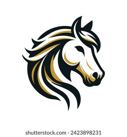 Icono de caballo simple y limpio con una elegante combinación de negro y oro sobre un fondo blanco, ilustración vectorial adecuada para su negocio y logotipo o emblema de la empresa.