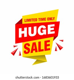 Simple Clean Huge Sale Callout Sign Banner with Red and Yellow Color Design, Discount Offer Banner Template Vector for advertising, social media, web banner