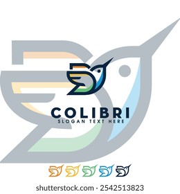 simple and clean humming bird colibri logo design. Flying bird monoline logo line style colorful illustration