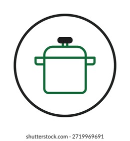 A simple and clean icon of a cooking pot, ideal for representing culinary themes, kitchen utensils, or food preparation concepts. The design offers versatility for various applications, including