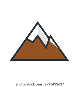 A simple, clean icon depicting a mountain range with brown slopes and white snow-capped peaks, outlined in black.