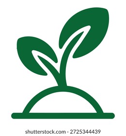 Eine einfache, saubere Ikone, die einen grünen Sämling darstellt, der aus der Erde sprießt und Wachstum und neue Anfänge in der Natur symbolisiert.