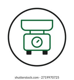 Un icono simple y limpio de una escala de peso se representa dentro de un círculo. El diseño evoca precisión y equilibrio. El estilo lineal enfatiza una estética minimalista, lo que lo hace adecuado para varios