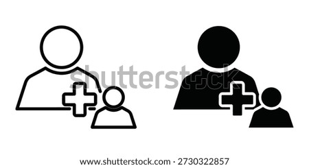 Simple and clean icons representing a doctor with a stethoscope and a patient. Suitable for medical, healthcare, and wellness themes.