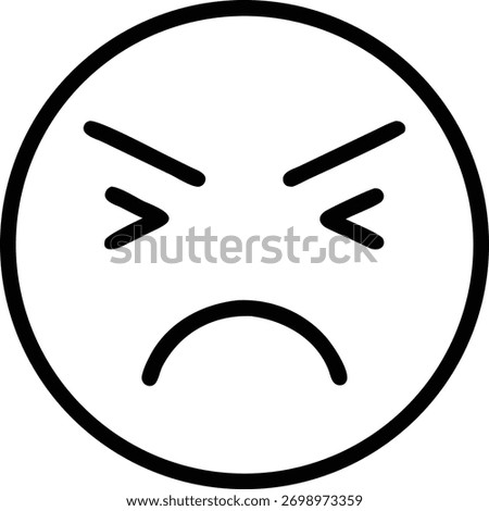 A simple and clean illustration of an angry face with furrowed brows. This frustrated emoji conveys a negative and displeased expression. Isolated on white.