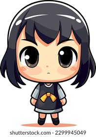 A simple and clean illustration of a chibi-style anime character with big eyes and a small body