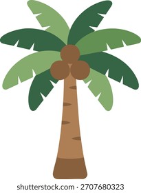 A simple and clean illustration of a coconut palm tree with wide green leaves and brown coconuts. Suitable for tropical themes, summer designs, beach projects, logos, icons, and nature-related graphic