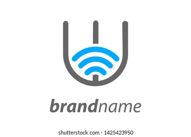 Simple and Clean illustration design letter W combine with WiFi icon.