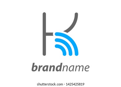 Simple and Clean illustration design letter K combine with WiFi icon.