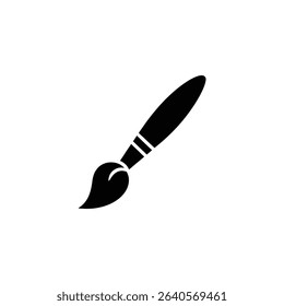 A simple, clean illustration displaying a single black paintbrush. Ideal for creative projects or as an art tool icon, set against a plain white backdrop.