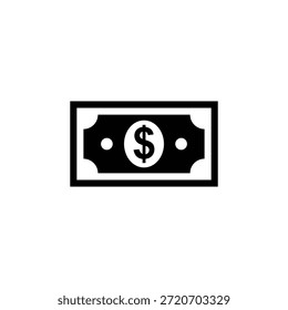 Una ilustración simple y limpia de un icono de un billete de dólar, perfecto para su uso en contextos financieros y comerciales, que representa el dinero, las finanzas y el comercio.