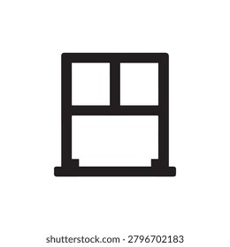 A simple, clean illustration of a double-hung window with two upper panes and one lower pane, featuring a visible sill at the bottom. The design is monochromatic with bold black lines against a plain .