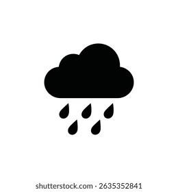 Simple and clean illustration featuring a black cloud with droplets falling, representing rainy weather on a transparent background.