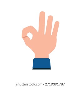 Una ilustración simple y limpia de una mano haciendo un gesto bien, con la palma mirando hacia adelante y los dedos curvados en una forma distintiva. La mano lleva un brazalete azul y se coloca sobre un fondo blanco liso, lo que lo convierte en un símbolo versátil y fácilmente reconocible para su uso en varios contextos.