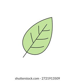 Simples, ilustração limpa de uma folha verde clara com veias verde escuro em um fundo branco. Design minimalista, adequado para conceitos ecológicos, natureza ou produtos orgânicos.