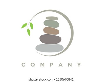 Simple and Clean illustration logo design rock balance in circle.
