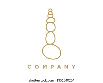 Simple and clean illustration logo design mono line stone balance in gold color.
