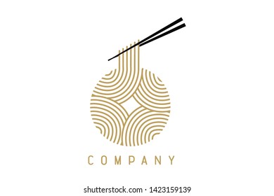 Simple Clean illustration logo design noodle in gold color.