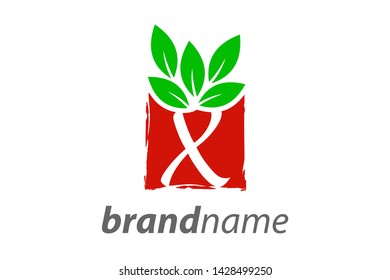Simple and Clean illustration logo design square leaf with letter X