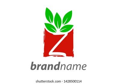 Simple and Clean illustration logo design square leaf with letter Z