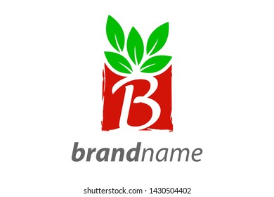 Simple and Clean illustration logo design square leaf with letter B