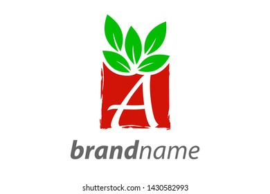 Simple and Clean illustration logo design square leaf with letter A