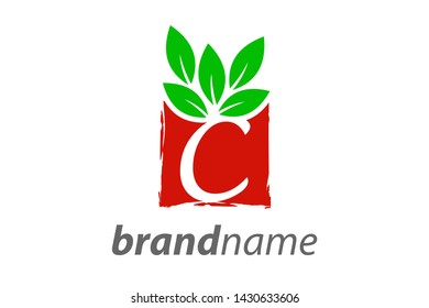 Simple and Clean illustration logo design square leaf with letter C