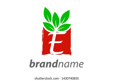Simple and Clean illustration logo design square leaf with letter E