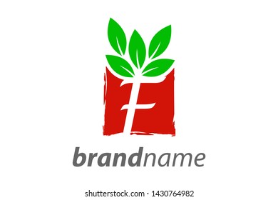 Simple and Clean illustration logo design square leaf with letter F