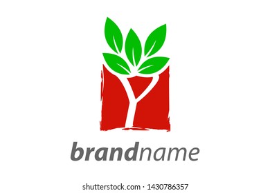 Simple and Clean illustration logo design square leaf with letter Y
