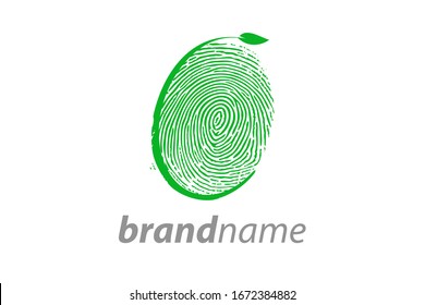 Simple and clean illustration logo design finger print leaf.