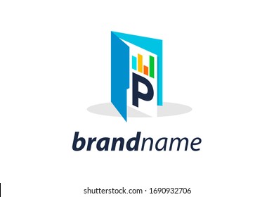 simple and clean illustration logo design initial P chart folder.
