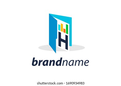 simple and clean illustration logo design initial H chart folder.