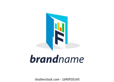 simple and clean illustration logo design initial F chart folder.