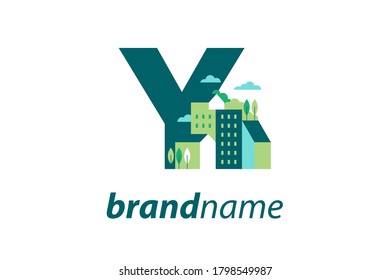 Simple and Clean illustration logo design Initial Y building.