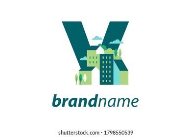 Simple and Clean illustration logo design Initial V building.