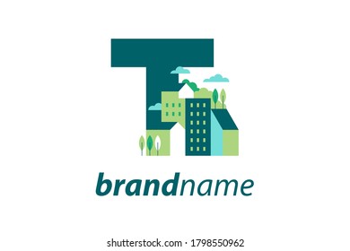 Diseño de logotipo de ilustración simple y limpia Construcción inicial de T.