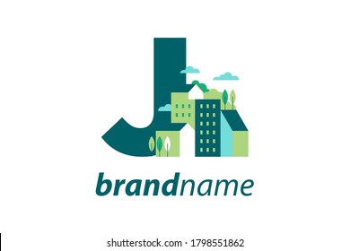 Diseño de logotipo de ilustración simple y limpia Construcción inicial J.